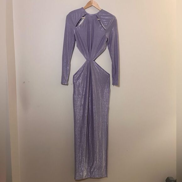 Bronx and Banco Amara Metallic Lilac Cut Out Gown Size Medium - Picture 4 of 13